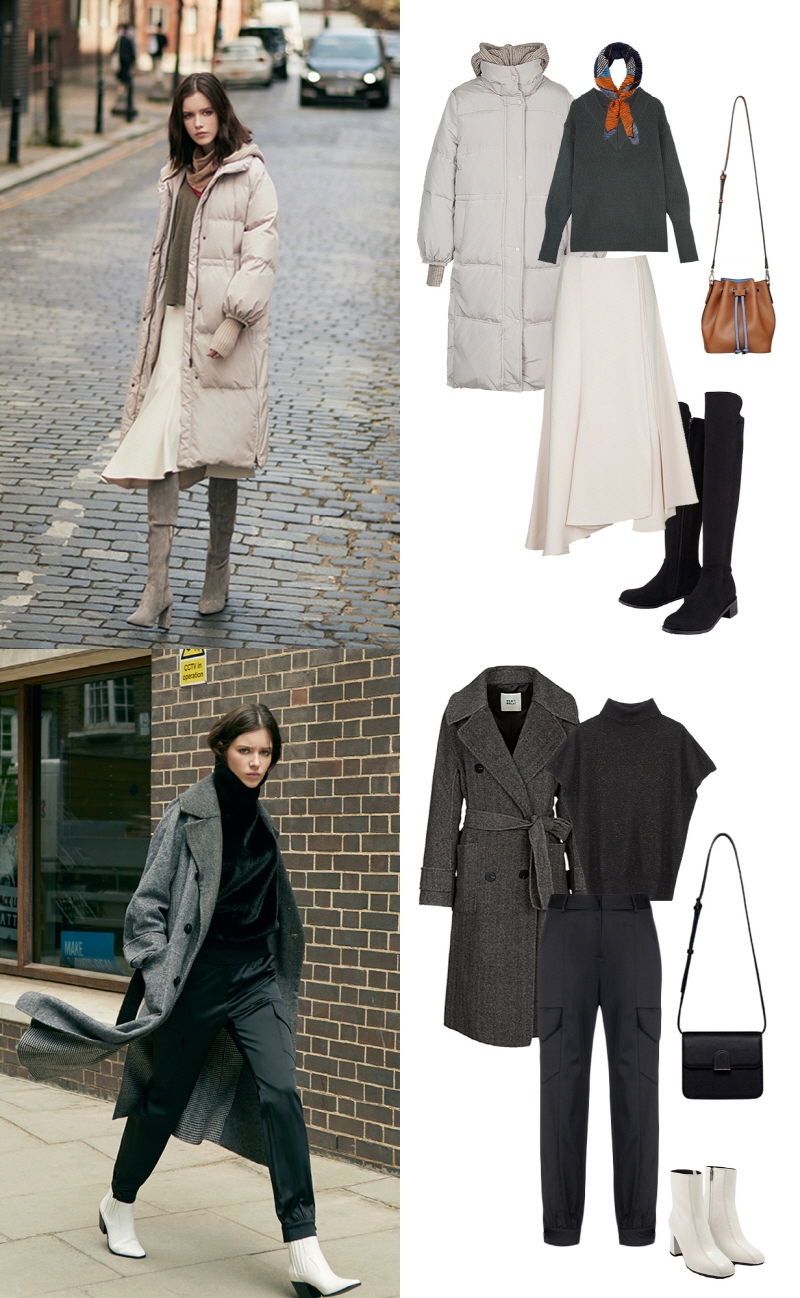 겨울 아우터 고민 끝…로맨틱한 롱패딩VS모던한 롱코트 스타일링