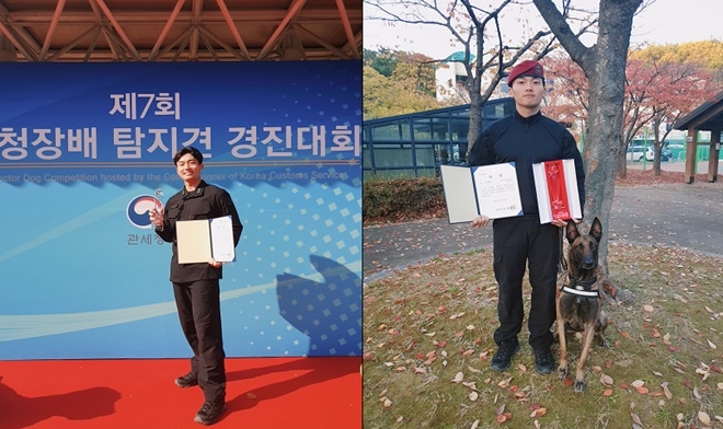 경찰특공대 전진우 경장이 대상을 수상하고 포즈를 취하고 있다.(사진제공=대구경찰청)