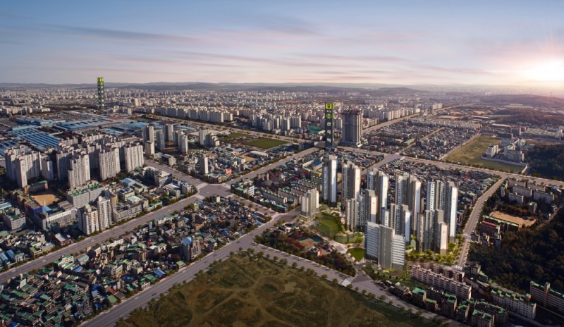 부평 두산위브 더파크 항공조감도.(사진=두산건설)