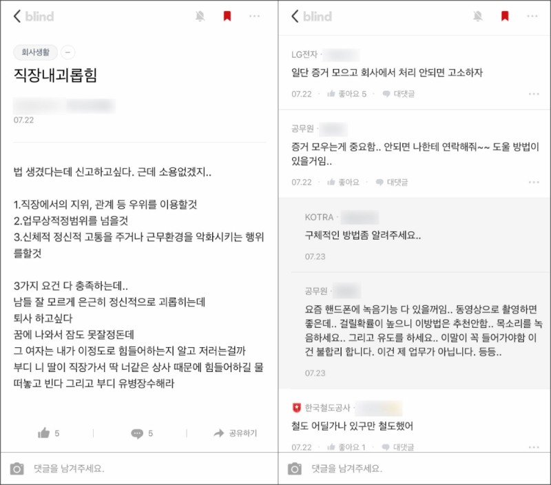 직장 내 괴롭힘 신고, 직장인 75.6%, “우리 회사 인사팀 못 믿어”