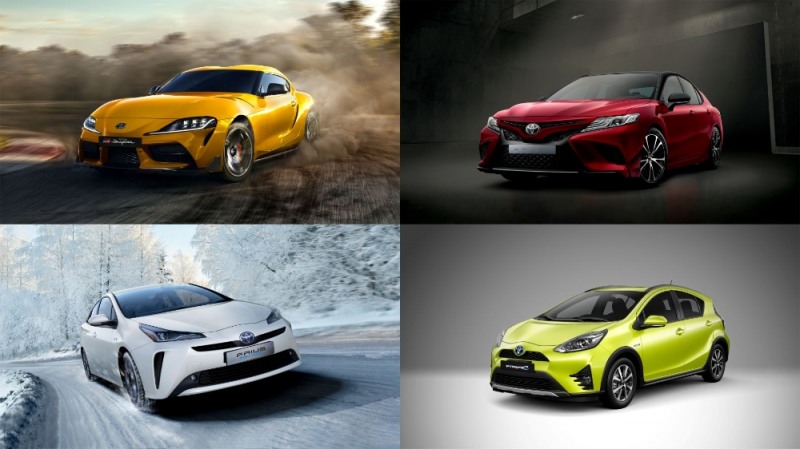 (좌측 상단부터 시계방향으로)GR 수프라, 캠리 XSE, 프리우스 C 크로스오버, 프리우스 4륜구동.