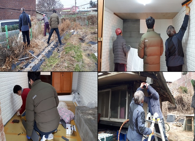 사회봉사대상자들이 주거환경개선 작업을 하고 있다.(사진제공=충주준법지원센터)