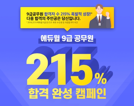 에듀윌이 오는 3월에 시행되는 9급공무원 국가직 시험을 준비하는 수험생을 위해 ‘215% 합격완성 캠페인’을 진행한다. 사진=에듀윌
