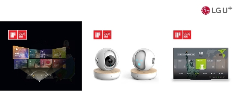 LG유플러스의 ‘2020 IF 디자인 어워드(International Forum design award)’ 본상(Winner) 수상작. 왼쪽부터 ‘U+VR’, 홈CCTV ‘맘카’, ‘U+tv 브라보라이프’ 이미지. 사진=LG유플러스
