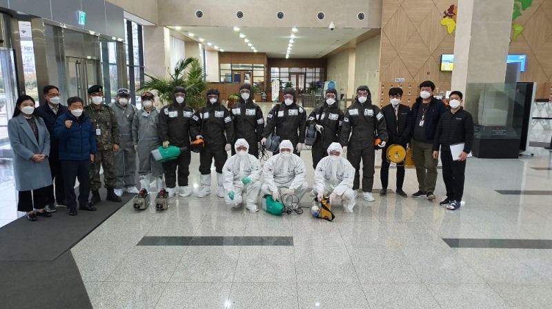 전력거래소, 군부대와 합동으로 코로나19 확산방지 본사 방역 시행 전경. (사진=전력거래소)