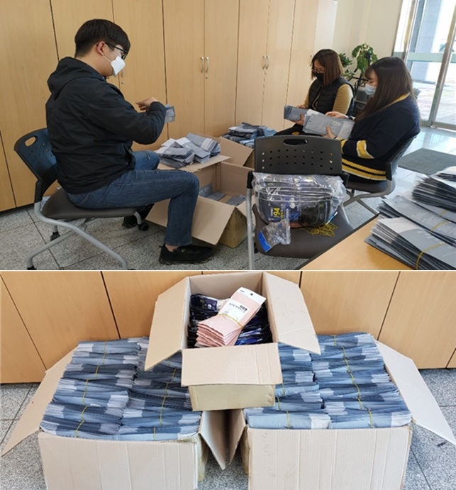 마스크포장작업을 하고 있다.(사진제공=경상남도사회복지협의회)