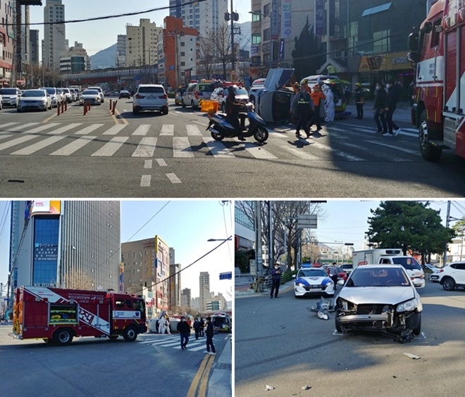 금정구 교차로에서 발생한 교통사고 현장.(사진제공=부산경찰청)