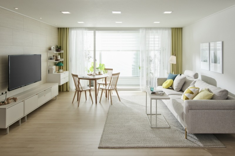 합리적인 가격으로 선보이는 한샘리하우스 패키지 ‘수퍼(Super)’로 꾸민 거실의 모습.(사진=한샘)