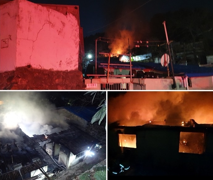 부산진구 범천동 한 주택 화재현장.(사진제공=부산소방재난본부)