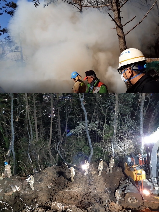 부산 영도구 신선동 한 사찰 인근 공터 화재현장.(사진제공=부산소방재난본부)