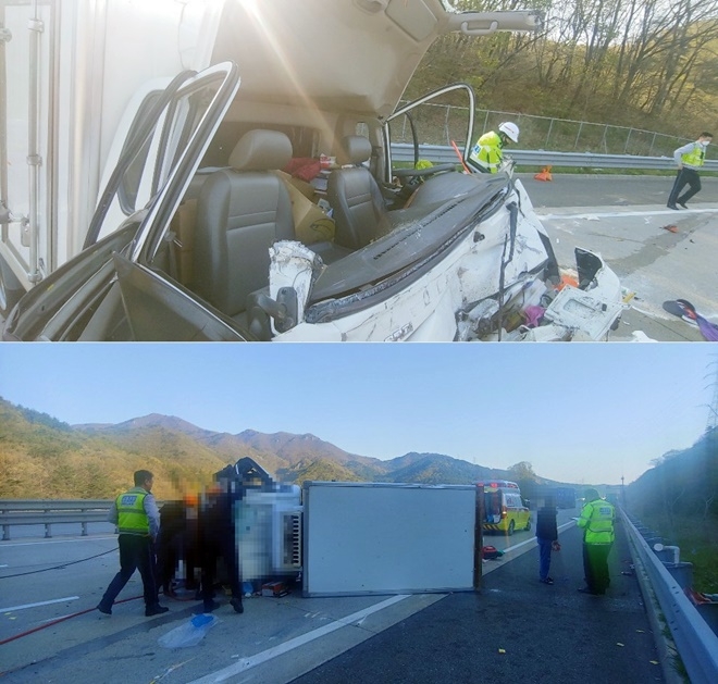 1톤 트럭사고 현장.(사진제공=부산경찰청)