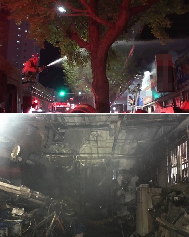 울산 남구 신정동 한 인테리어 가게 화재 현장.(사진제공=울산소방본부)