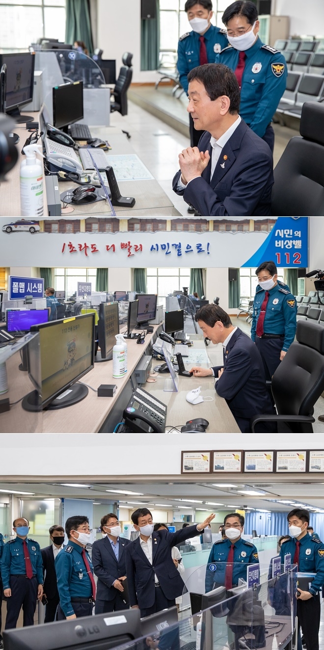 11일 오후 부산경찰청을 방문한 진영 행안부장관.(사진제공=부산경찰청)