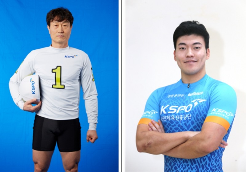 만 55세의 나이로 아직 현역에서 뛰고 있는 경륜 최고령 선수인 허인회(왼쪽),그보다 32살 어린 만 23세의 김범수가 지난해 말 경륜훈련원을 졸업하고 올해 초 데뷔해 최연소 선수로 등록되었다. (사진=국민체육진흥공단)