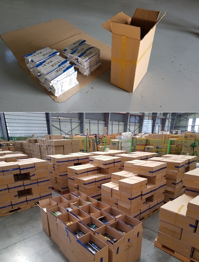 압수창고에 보관중인 담배.(사진제공=부산본부세관)