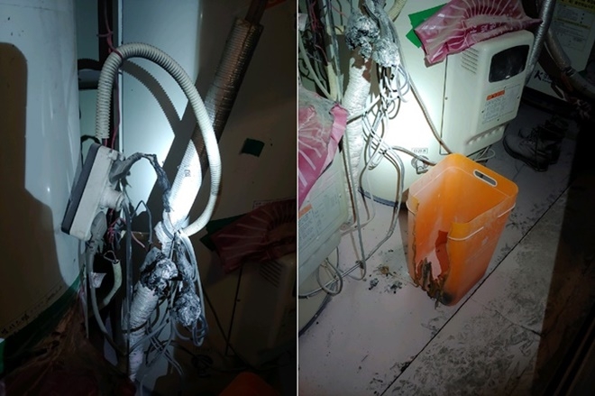전기보일러실 전선코드에 불이 붙어 초기 진화.(사진제공=부산경찰청)