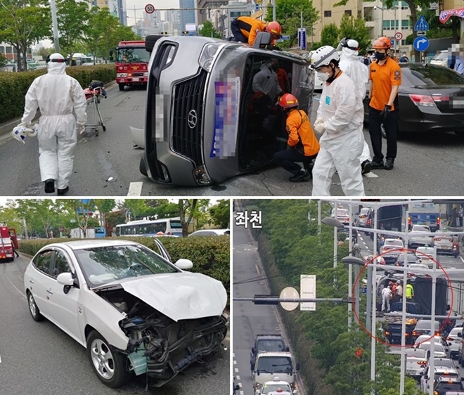 25일 오후 부산동구 중앙대로 차량사고 현장.(사진제공=부산경찰청, CCTV 부산시교통관제선터)