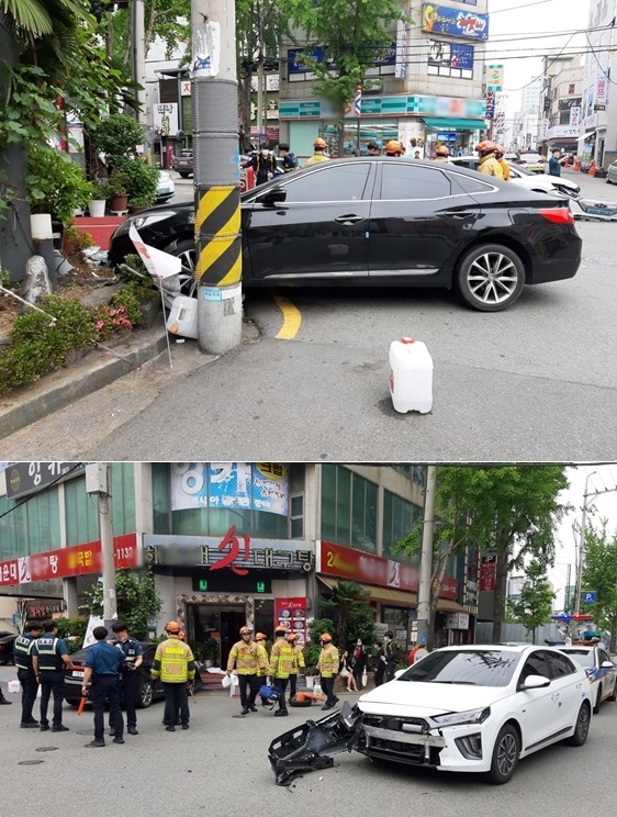 26일 남구 달동 인근 사거리에서 차 대 차 교통사고.(사진제공=울산소방본부)