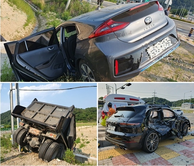 5월 28일 오후 울주군 강양사거리에서 발생한 3중추돌교통사고.(사진제공=울산소방본부)