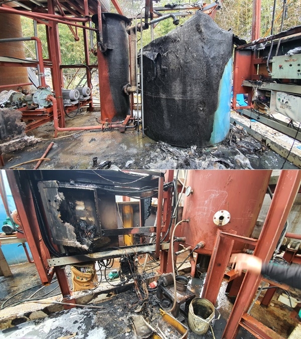 30일 울주군 삼남면 상천리 폐기물공장서 화재.(사진제공=울산소방본부)