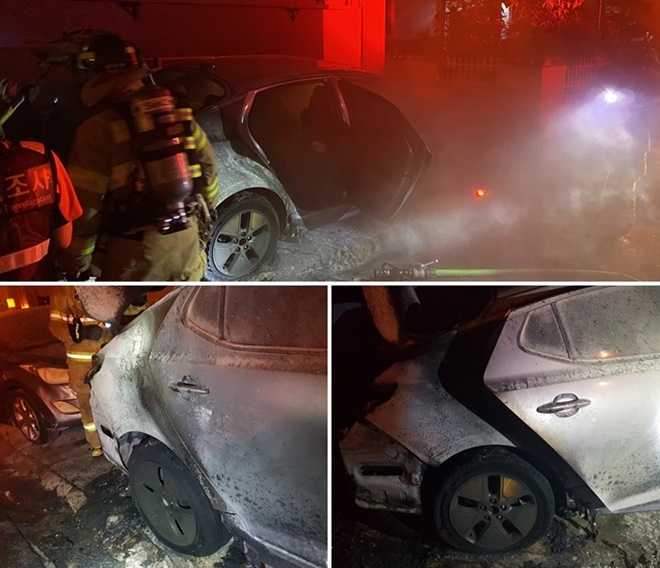 K5차량 조수석 후미 소실. (사진제공=울산소방본부)