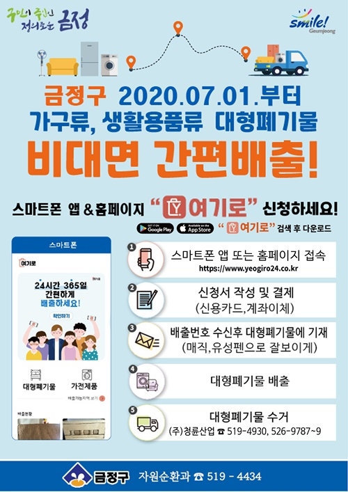 가구류, 생활용품류 대형폐기물비대면 간편배출.(제공=부산금정구)