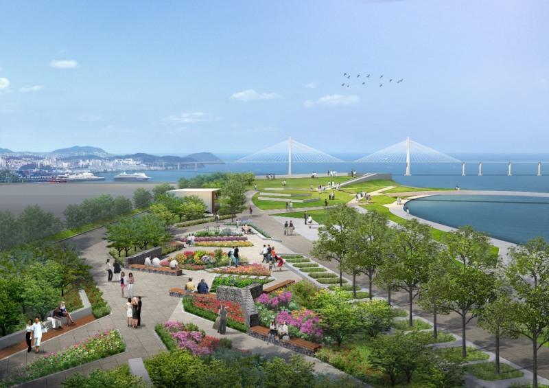 부산항 북항 1단계 재개발사업 친수공원 전망광장 조감도.(사진=반도건설)