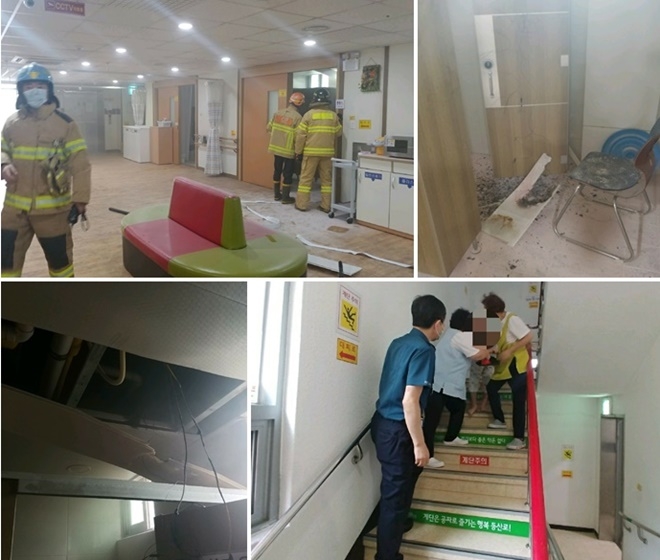 25일 오전 10시 27분경 부산연제구 소재 한 요양병원 2층 화장실 내 환풍기 화재.(사진제공=부산경찰청)