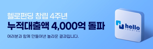 헬로펀딩, 창립 4주년과 함께 누적대출액 4000억원 돌파