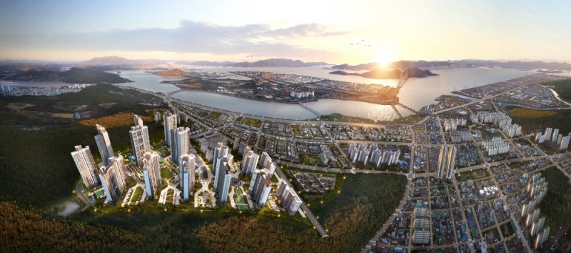 광양 동문굿모닝힐 맘시티 항공조감도.(사진=동문건설)