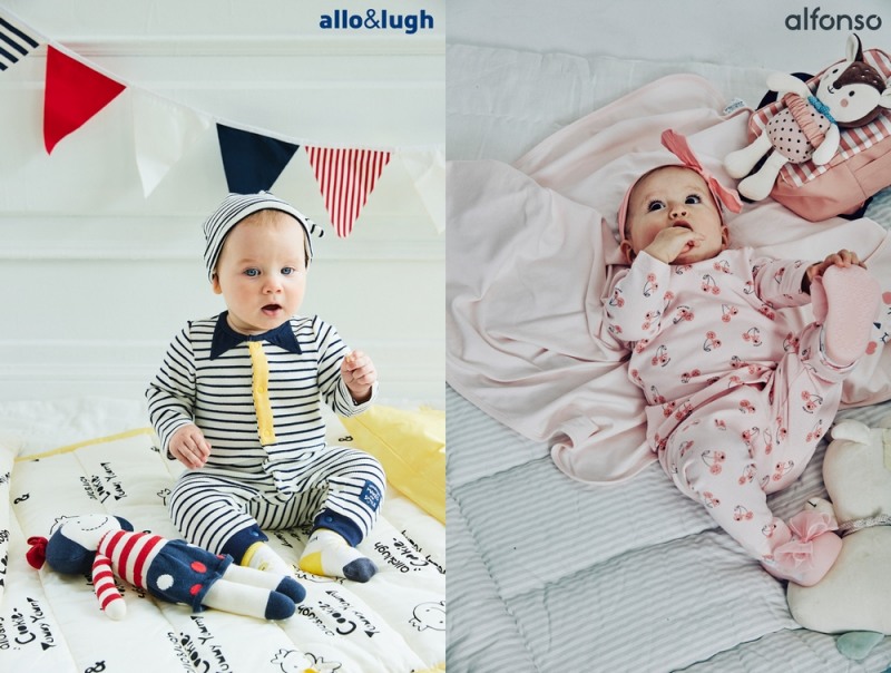 (좌) 알로앤루 ‘토토 긴팔 골지 우주복 모자 세트’, (우) 알퐁소 ‘체리쥬빌레 후라이스 내의’.(사진=제로투세븐)