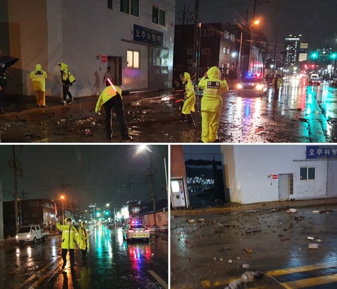 출동한 경찰관들이 도로정리중이다. (사진제공=부산경찰청)