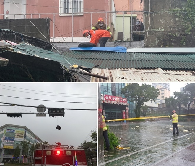 지붕안전조치/낙하물 안전조치/신호등 추락 안전조치.(사진제공=울산소방본부)