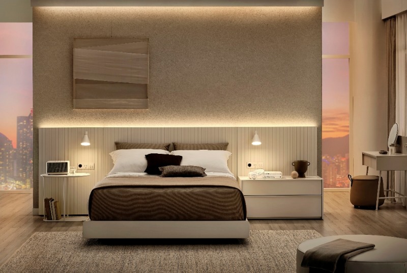 유로503 뉴트럴화이트 침대로 꾸민 침실.(사진= 한샘)