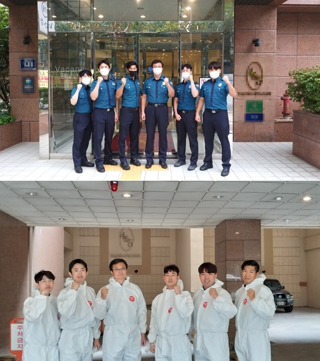 시민들의 안전을 위해 임시격리시설을 지키는 2기동대.(사진제공=부산경찰청)