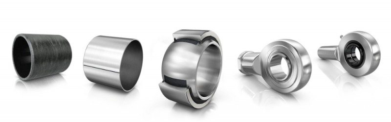 (왼쪽부터)엘고텍스(ELGOTEX) 플레인 부시, 금속 폴리머 복합 플레인 부시, 엘고글라이드(ELGOGLIDE) 스페리컬 플레인 베어링, 유지보수가 필요하지 않은 로드 엔드, 유지보수가 필요한 로드 엔드.(사진=셰플러코리아)