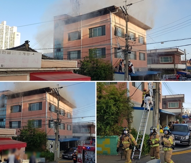 29일 오전 7시경 울산 울주군 처량면 덕하리 한 상가 화재.(사진제공=울산소방본부)