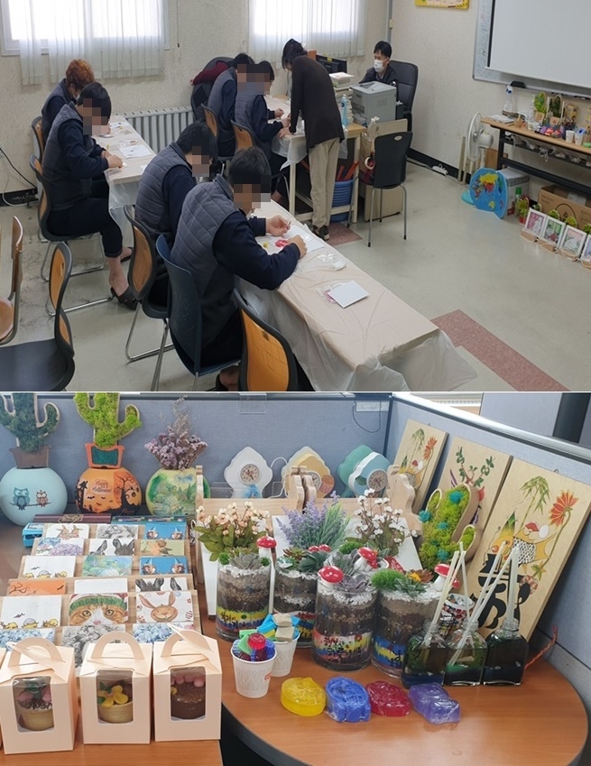 감수성 교육모습과 위탁생들이 만든 다양한 작품들.(사진제공=서울소년분류심사원)