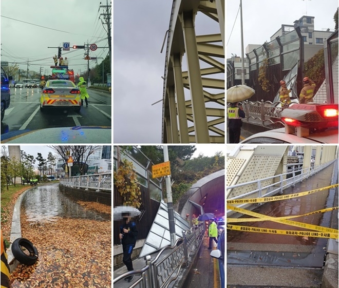 부산지역 강풍피해 현장.(사진제공=부산경찰청)