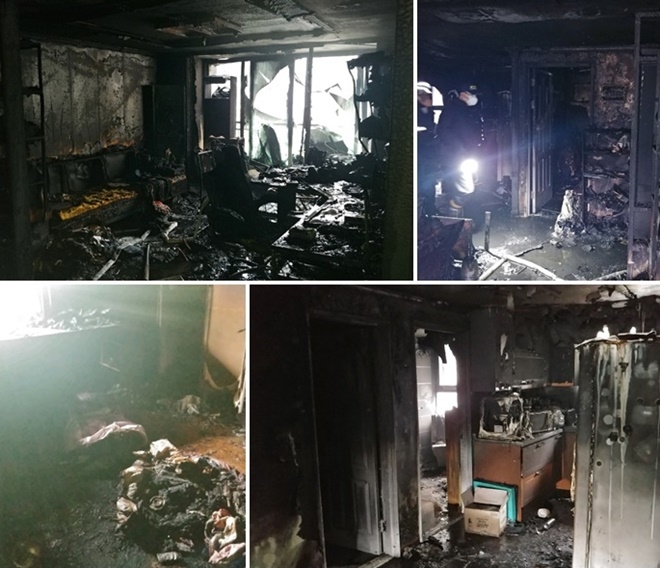 11월 24일 오전 부산 금정구 부곡동 한 아파트 화재현장.(사진제공=부산경찰청)