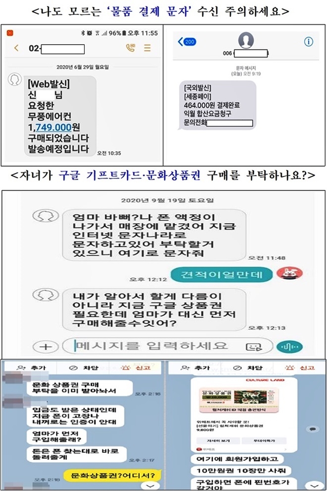 나도모르는 물품결제 문자 수신 주의하세요/ 자녀가 구글기프트카드·문화상품권 구매를 구탁하나요?(제공=대구경찰청)