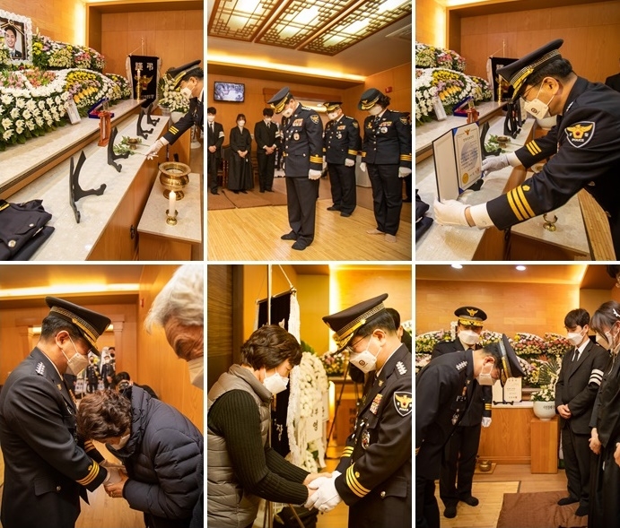 김창룡 부산경찰청장이 22일 故 이성림 경사 빈소를 조문하고 유가족을 위로하고 있다. (사진제공=부산경찰청)
