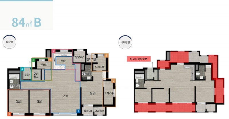 전용 84㎡B타입 평면도.(사진=한화건설)