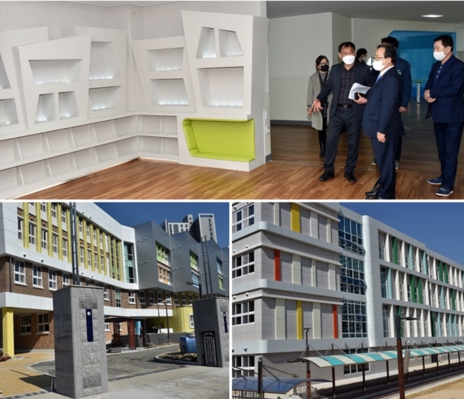 (사진위부터 시계방향)김석준 교육감 지난 22일 해빛초등학교 개교 준비상황을 점검./일광중 전경./해빛초 전경.(사진제공=부산시교육청)