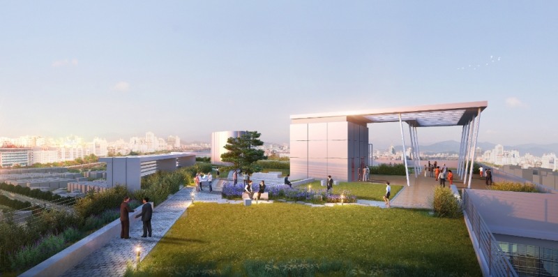 광명 티아모 IT타워 루프탑 옥상정원 모습.