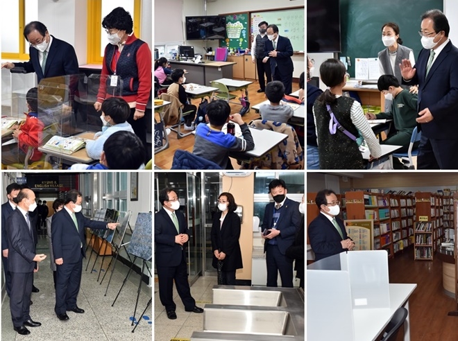 김석준 부산교육감이 강서구 지역 초·중·고등학교를 잇따라 방문해  신학기 운영상황을 점검하고 있다.(사진제공=부산교육청)