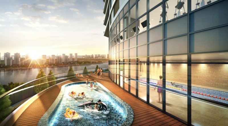 더샵 송도아크베이 실내 및 실외 수영장 모습.(사진=포스코건설)