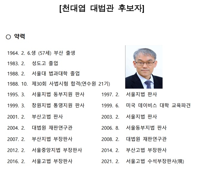 천대엽 대법관 후보자.(제공=대법원)