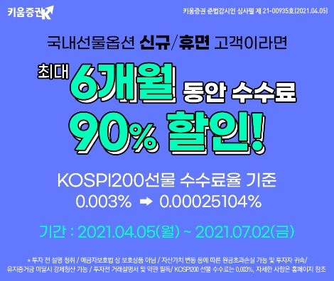 키움증권, 국내선물옵션 수수료 할인 이벤트 실시