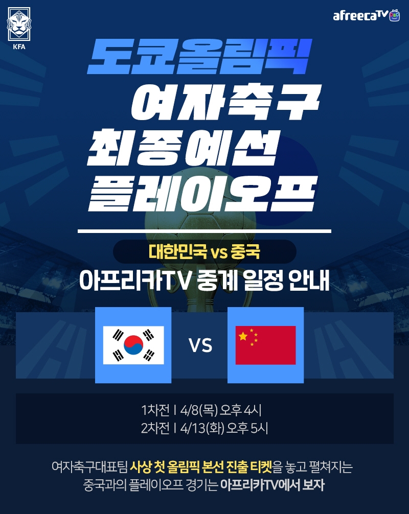 아프리카TV, ‘여자축구 사상 첫 올림픽 도전’ 도쿄올림픽 최종예선 PO 생중계